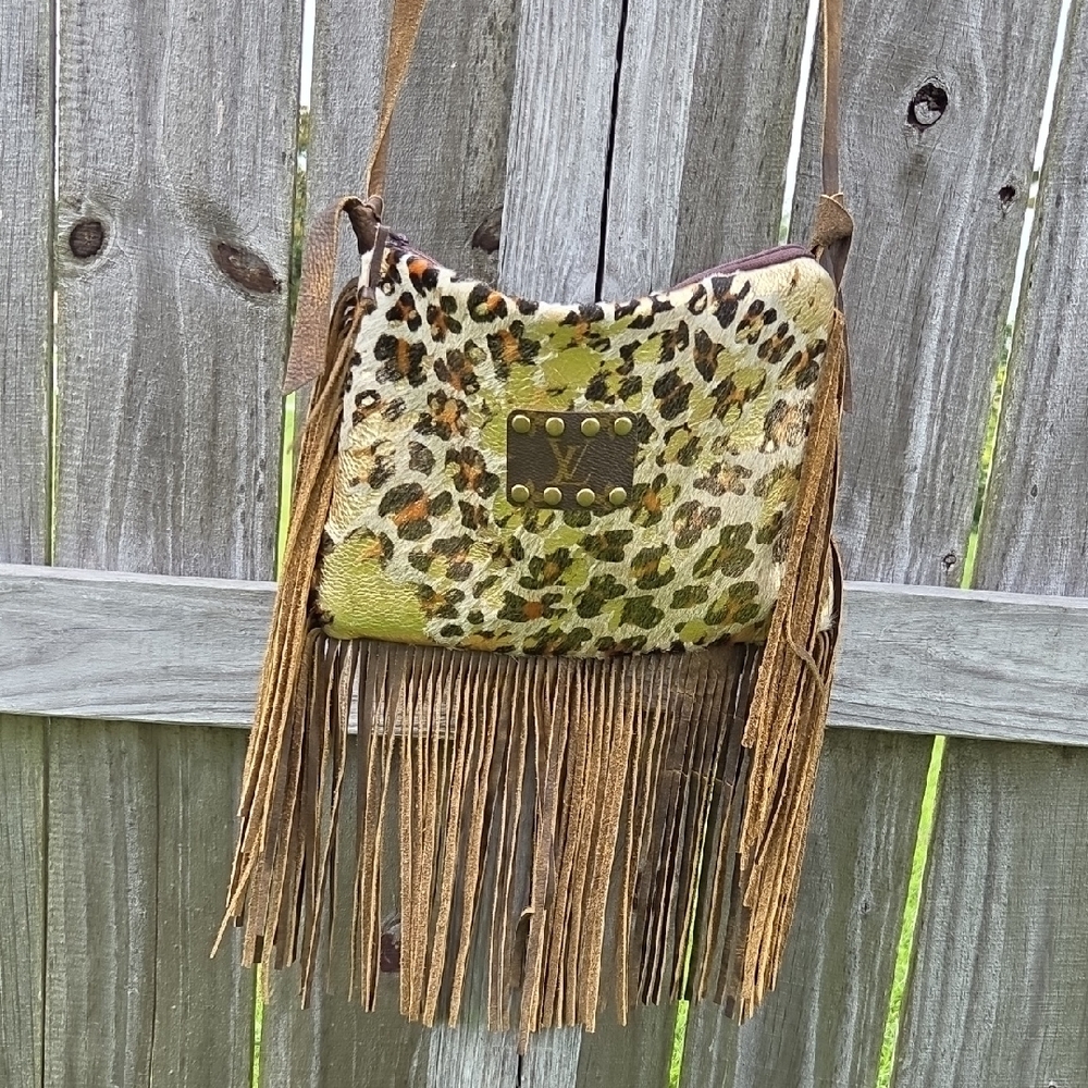 Leopard Print Western Leather Fringe Crossbody Purse